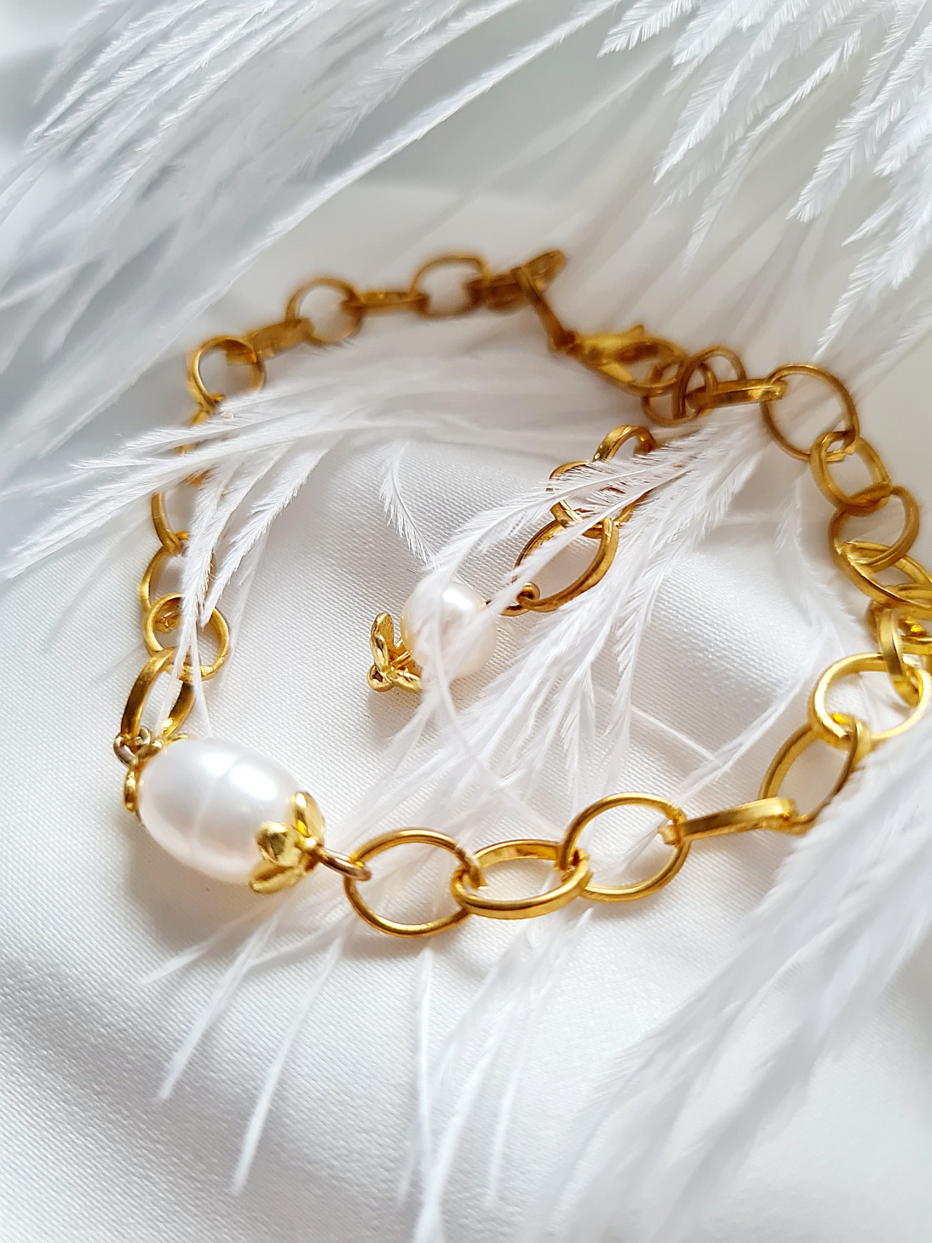 Vergoldetes Armband hübsche Gliederkette Süßwasser Perlen Armband 2