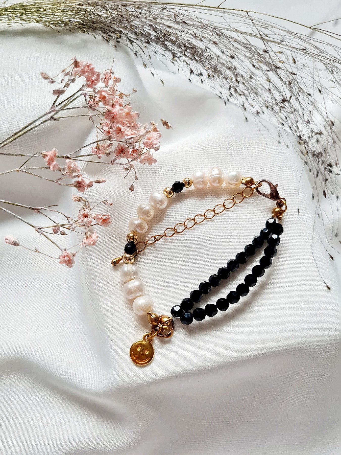 Perfektes Accessoire Perlen Armband Schwarz-Weiß Perlen Süßwasser Zucht Perlen 8