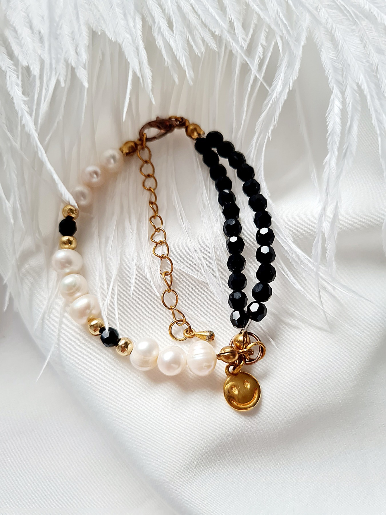 Perfektes Accessoire Perlen Armband Schwarz-Weiß Perlen Süßwasser Zucht Perlen 6