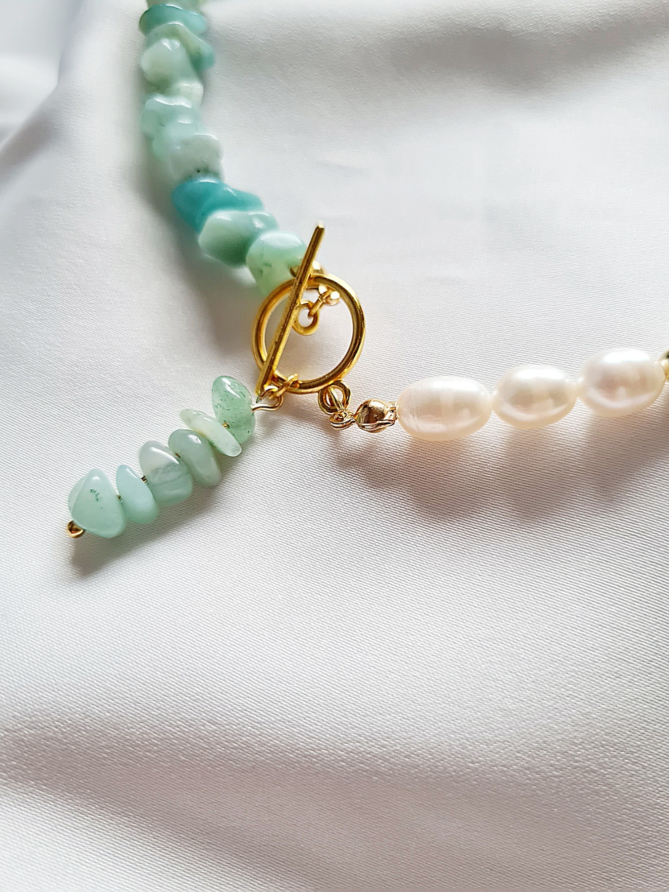 Halskette mit Süßwasser-Zucht-Perlen Aquamarinsplitter 2