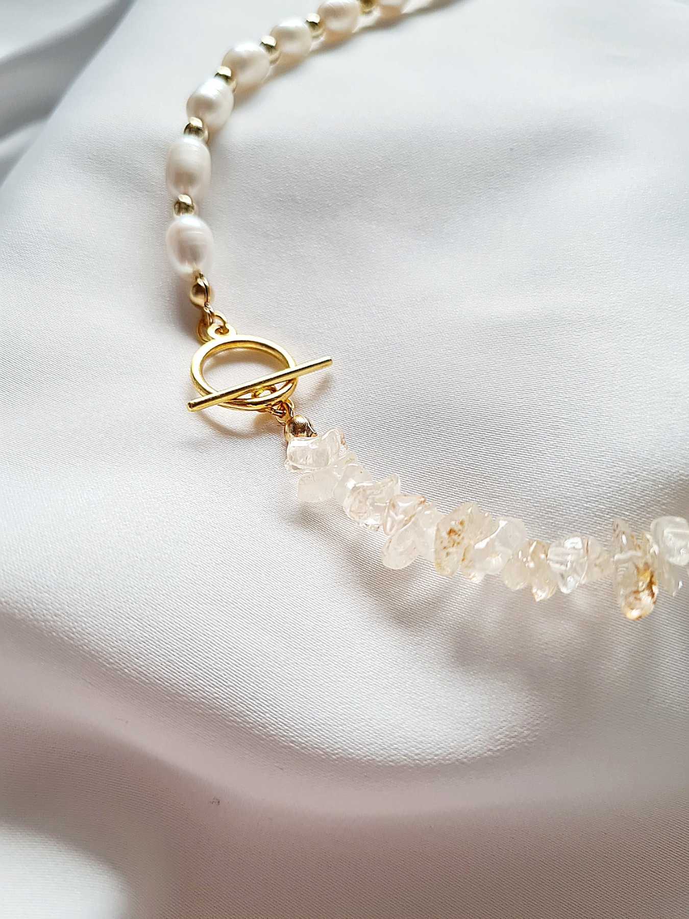 Sommer Look Halskette aus Citrinsplittern Süßwasserperlen 9
