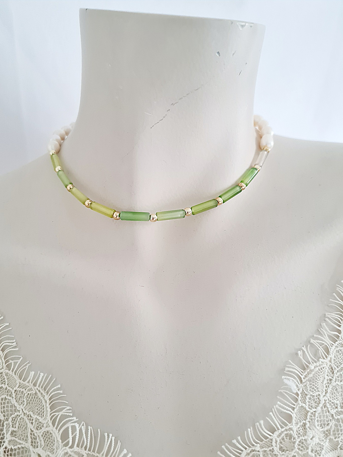 Sommer Halskette Süßwasser Zuchtperlen Grüner Achat Modebewusste Frau 5