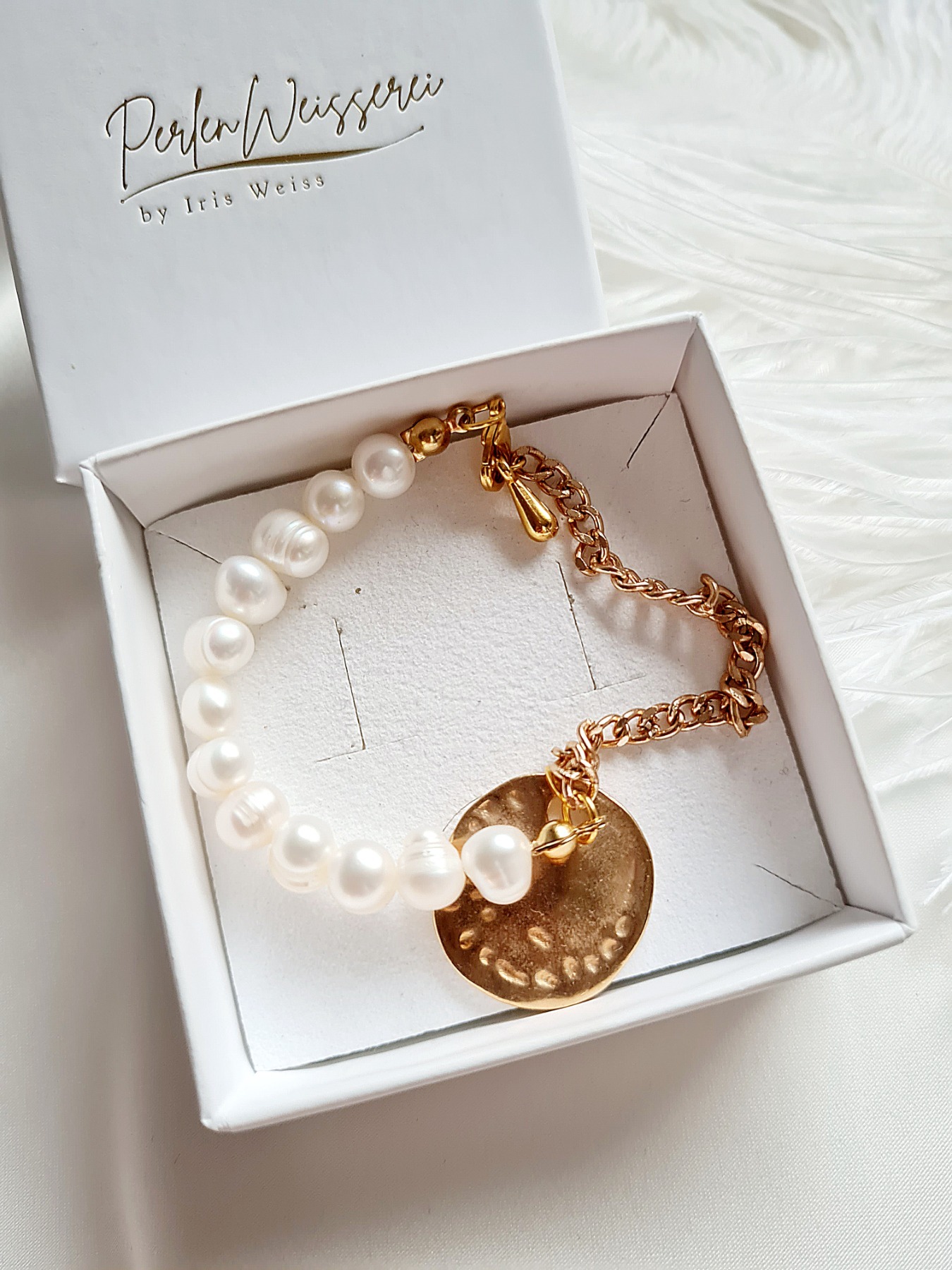 Armband Süßwasser-Zucht-Perlen Armband mit Gliederkette Schmuckstück zeitloses Design 9