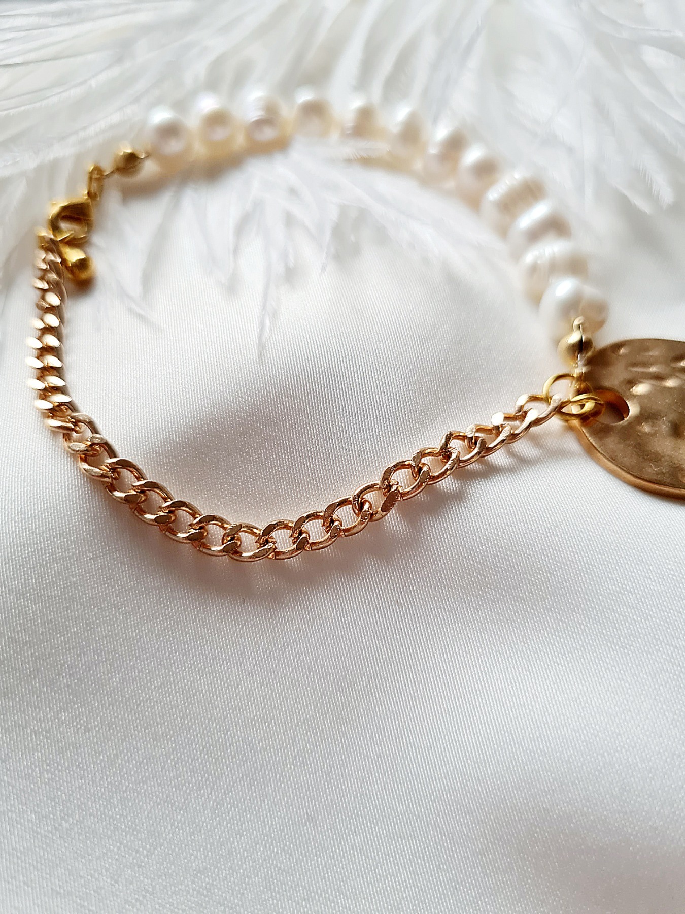 Armband Süßwasser-Zucht-Perlen Armband mit Gliederkette Schmuckstück zeitloses Design 6