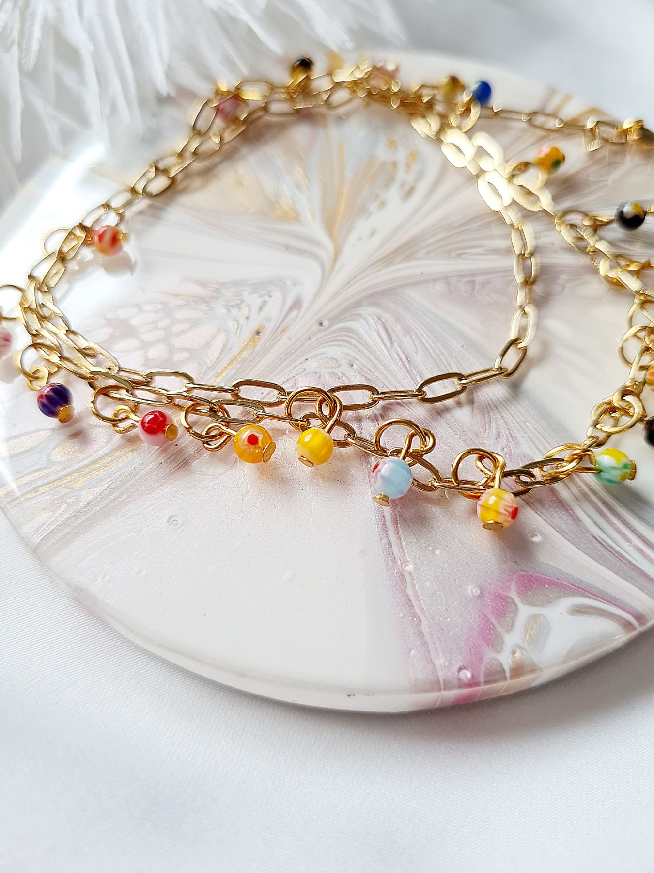 Millefiori Halskette Gliederkette farbenfrohes Accessoire Sommerschmuck handgefertigte