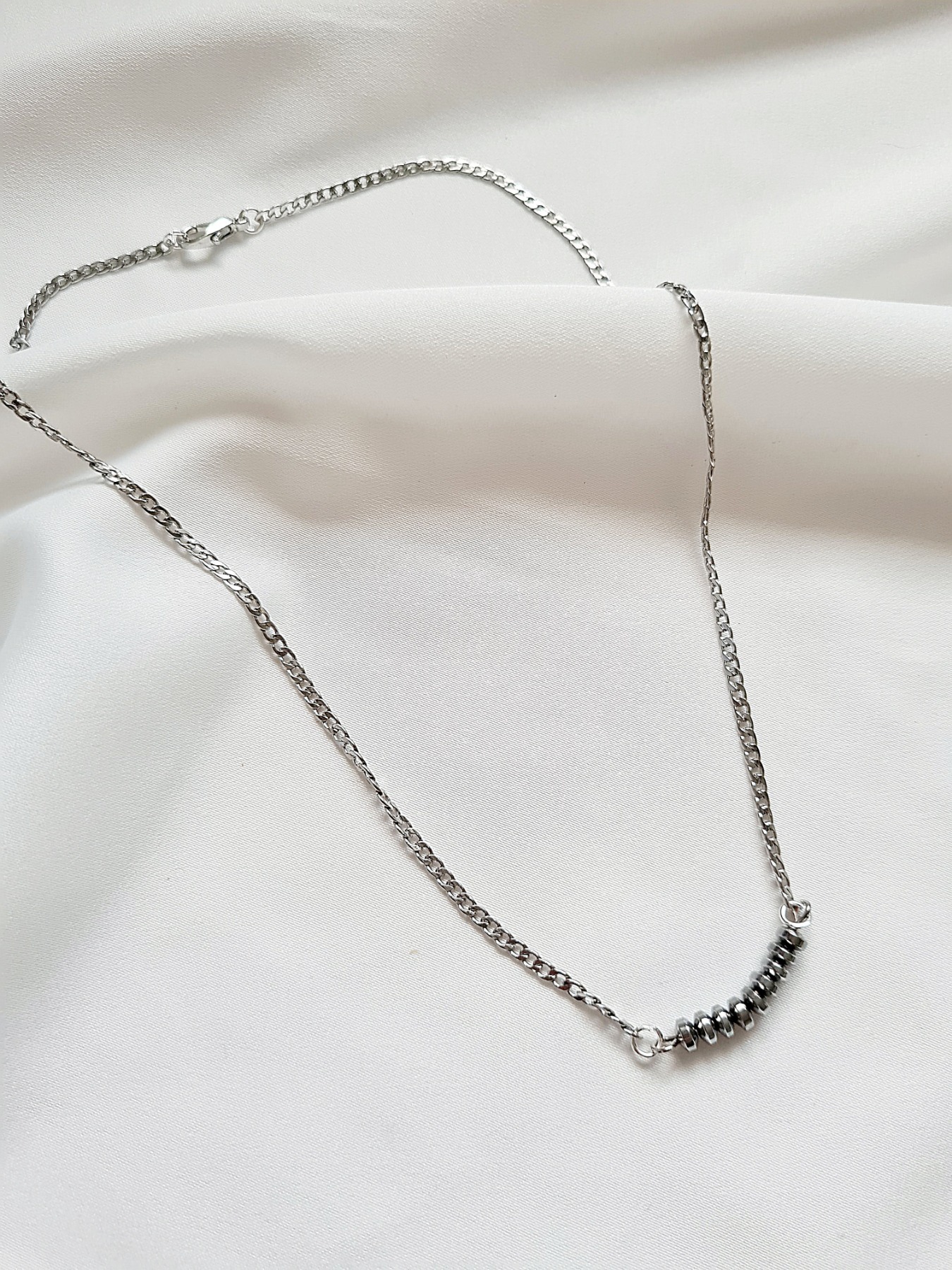 Hämatitperlen Halskette Gliederkette silberne Halskette 8