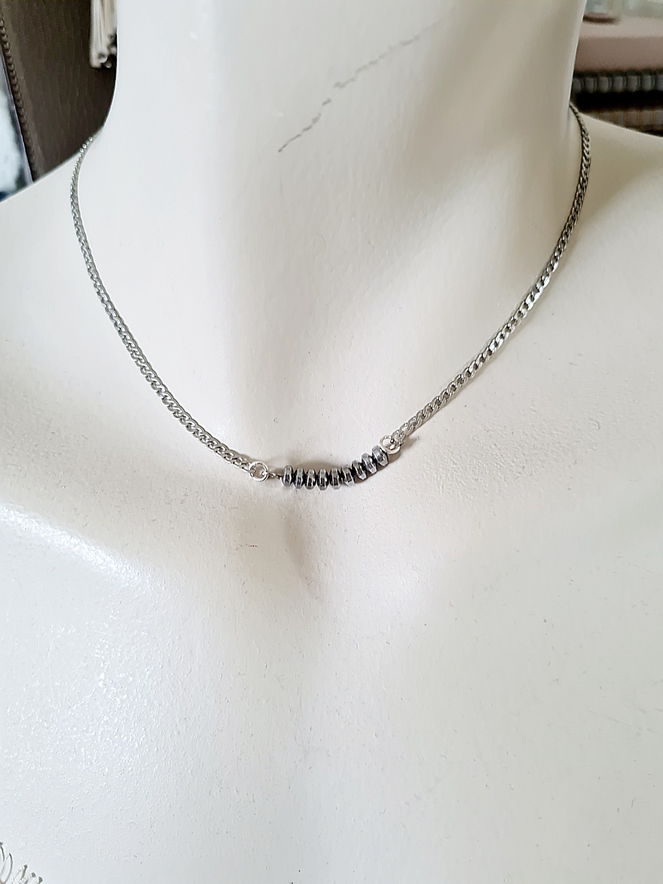 Hämatitperlen Halskette Gliederkette silberne Halskette 3