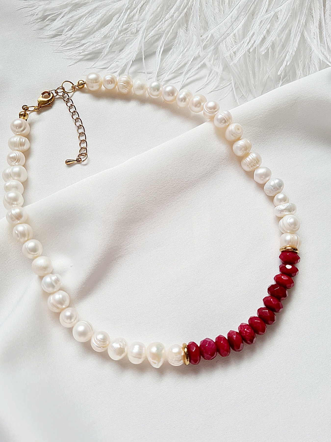 Halskette Süßwasser-Zucht-Perlen Jadeperlen handgefertigt natürliche Eleganz 10