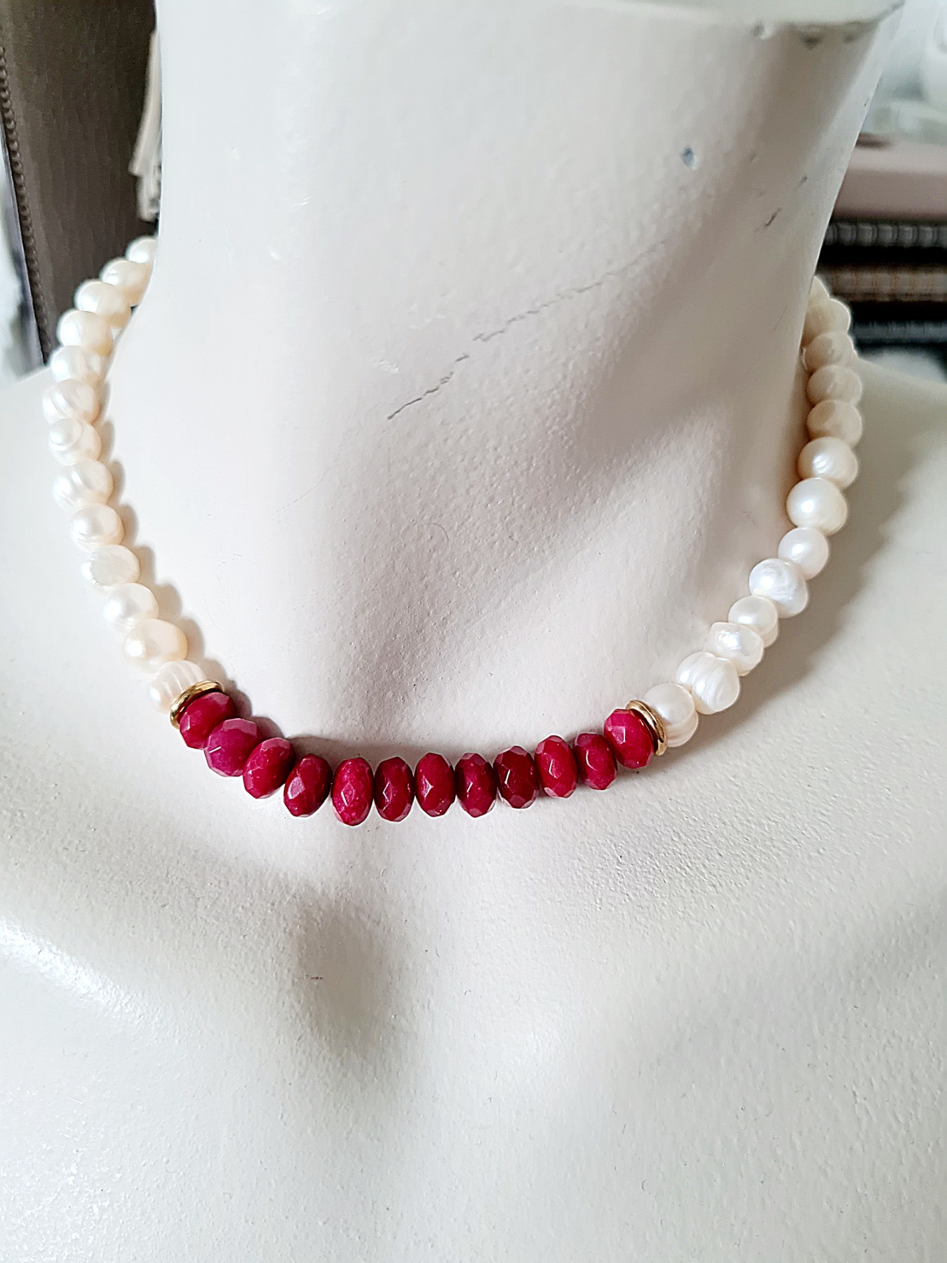 Halskette Süßwasser-Zucht-Perlen Jadeperlen handgefertigt natürliche Eleganz 4
