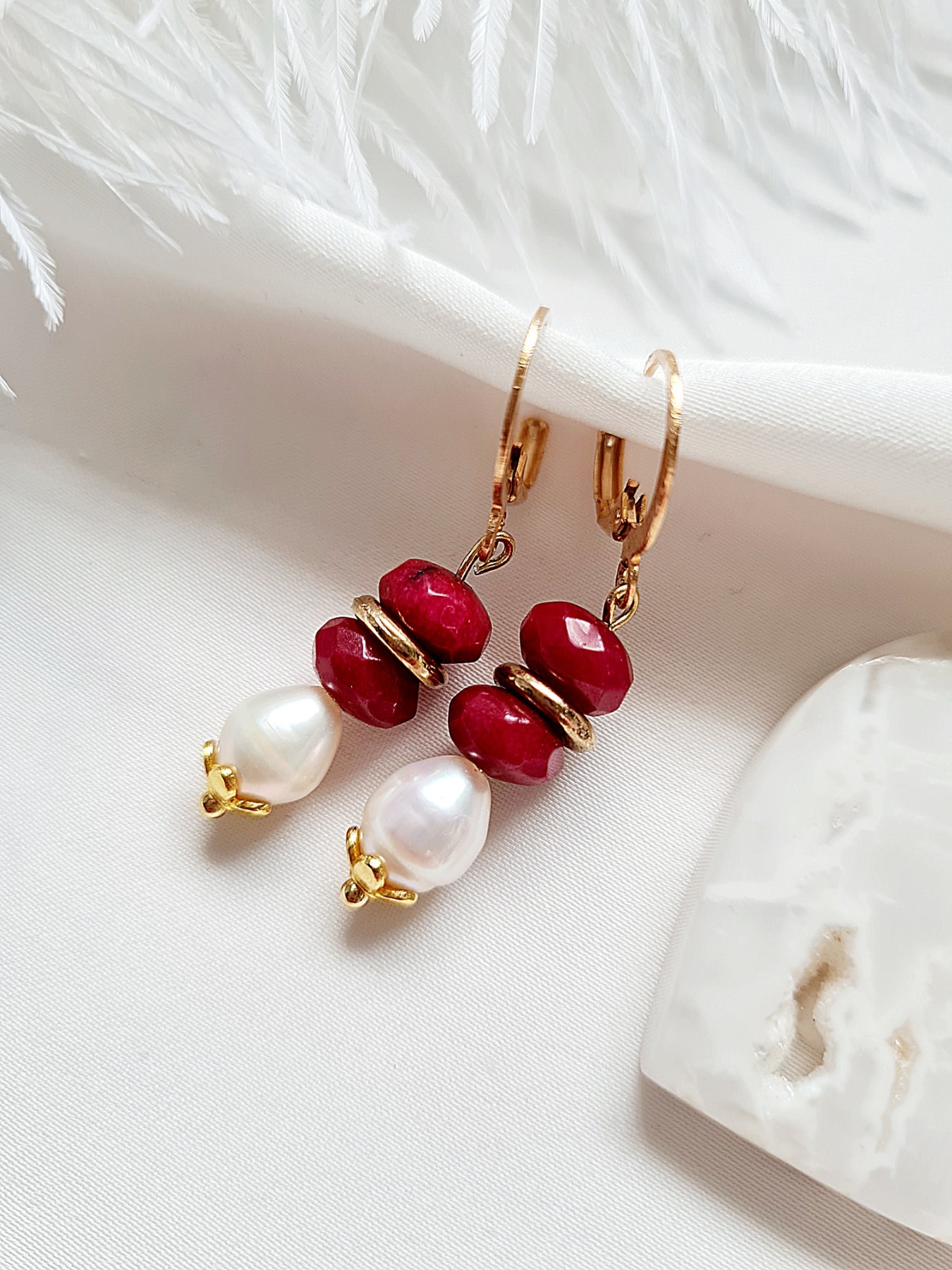 Ohrringe Süßwasser-Zucht-Perlen Jadeperlen rot elegant