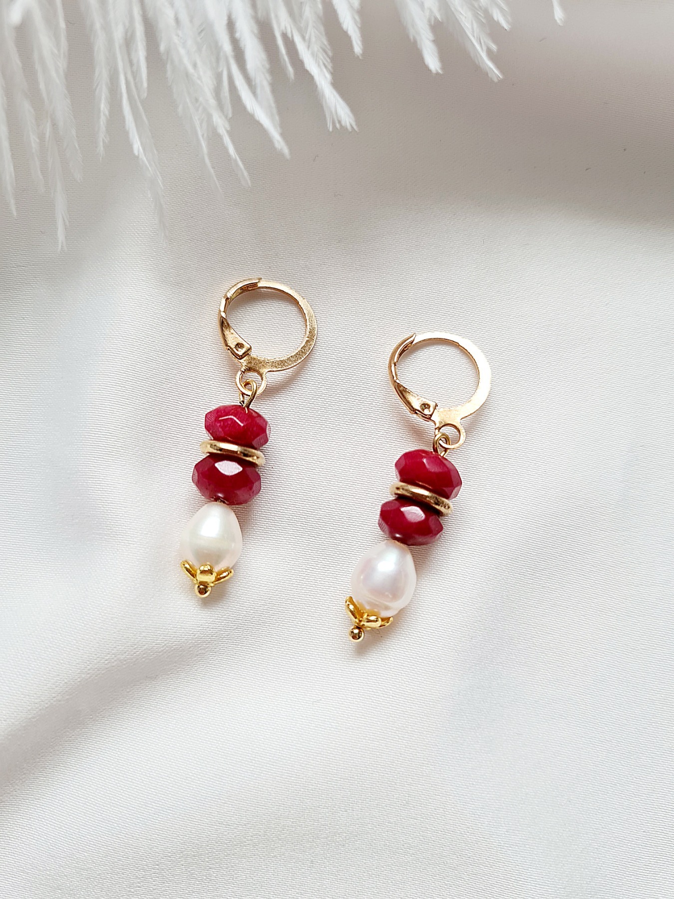 Ohrringe Süßwasser-Zucht-Perlen Jadeperlen rot elegant 3