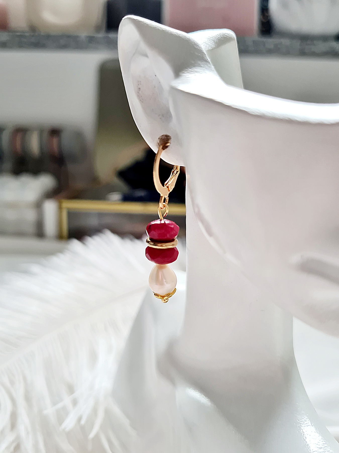 Ohrringe Süßwasser-Zucht-Perlen Jadeperlen rot elegant 7