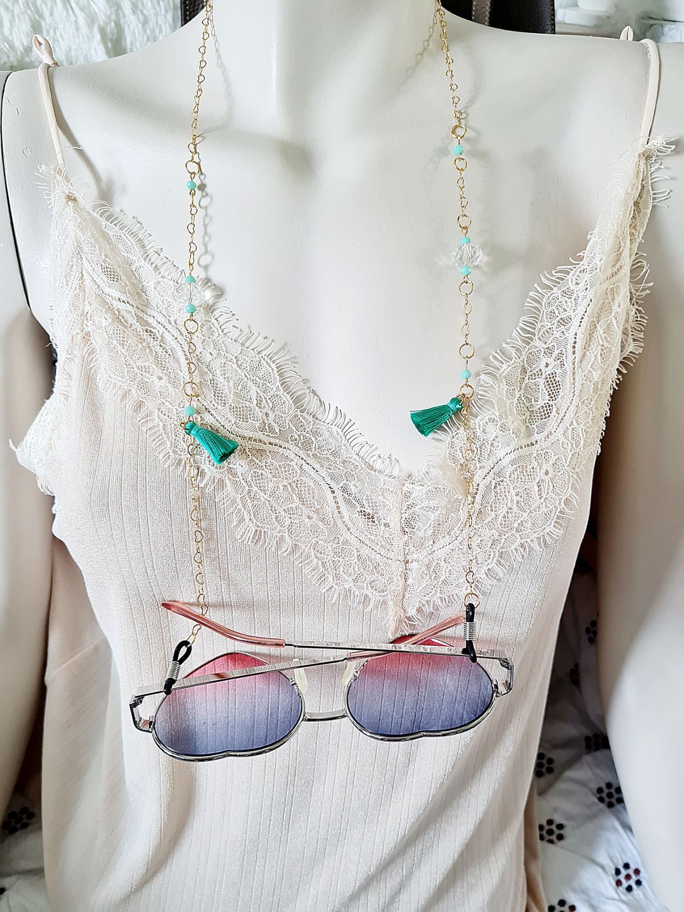 Brillenketten Quasten Muscheln Perlen Sommer-Accessoire 6