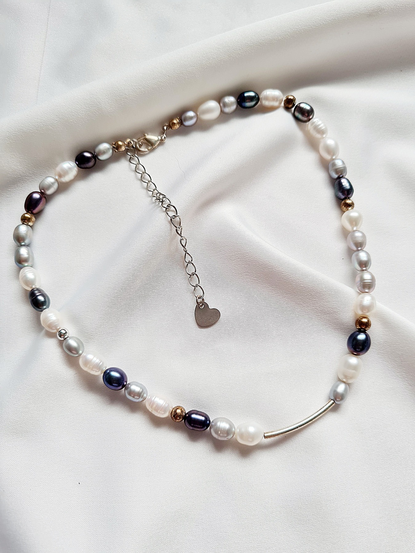Halskette, Halskette blaugrau Süßwasser-Zuchtperlen vielseitig kombinierbar hochwertig 8