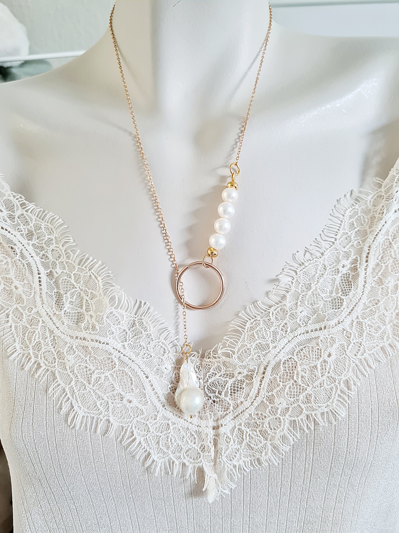 Halskette Gliederkette Süßwasser-Zucht-Perlen Eleganz zeitlose Schönheit 3