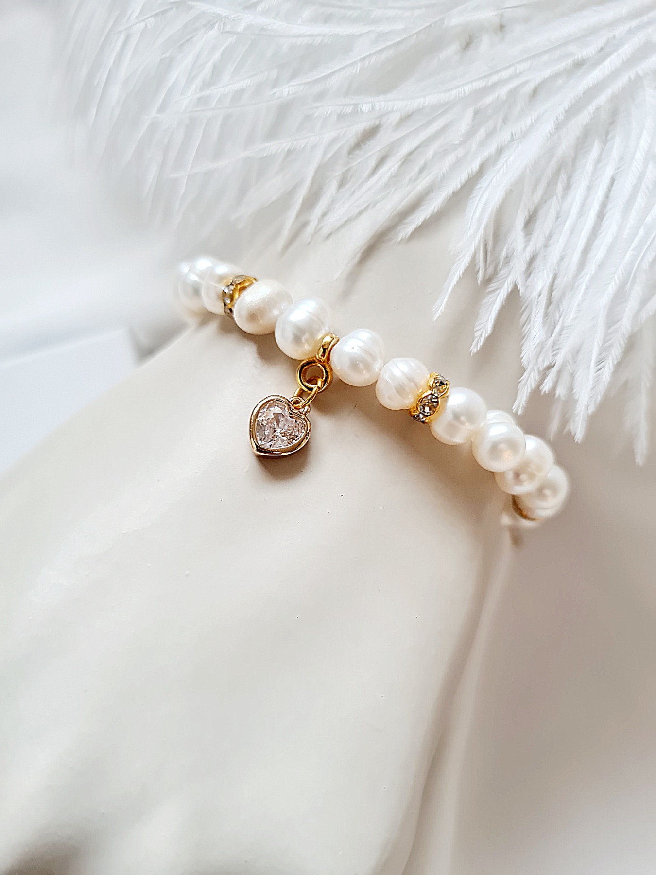 Armband Schmuck Damen Frauen Süßwasser-Zucht-Perlen Herzanhänger Eleganz Glamour 4