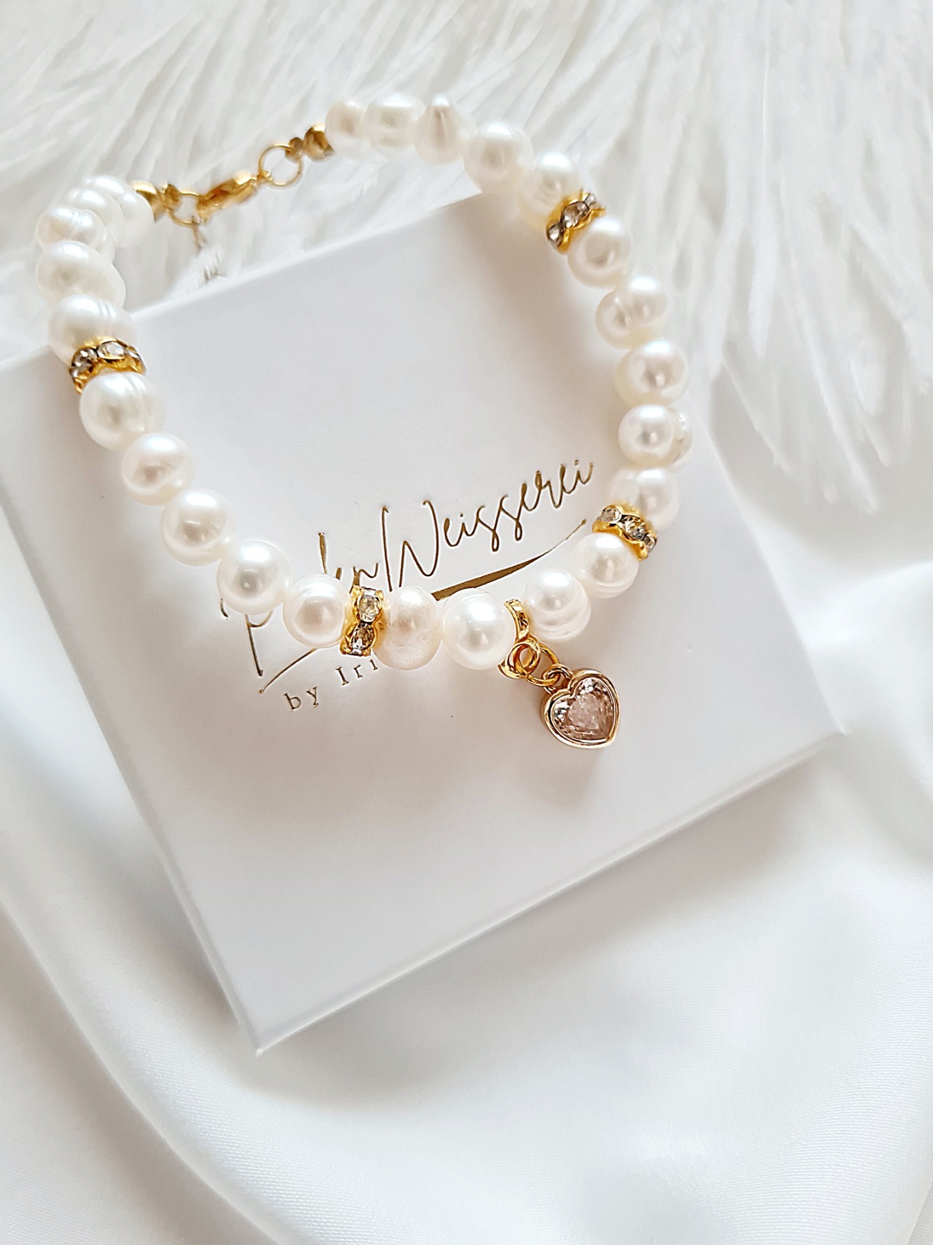 Armband Schmuck Damen Frauen Süßwasser-Zucht-Perlen Herzanhänger Eleganz Glamour 2