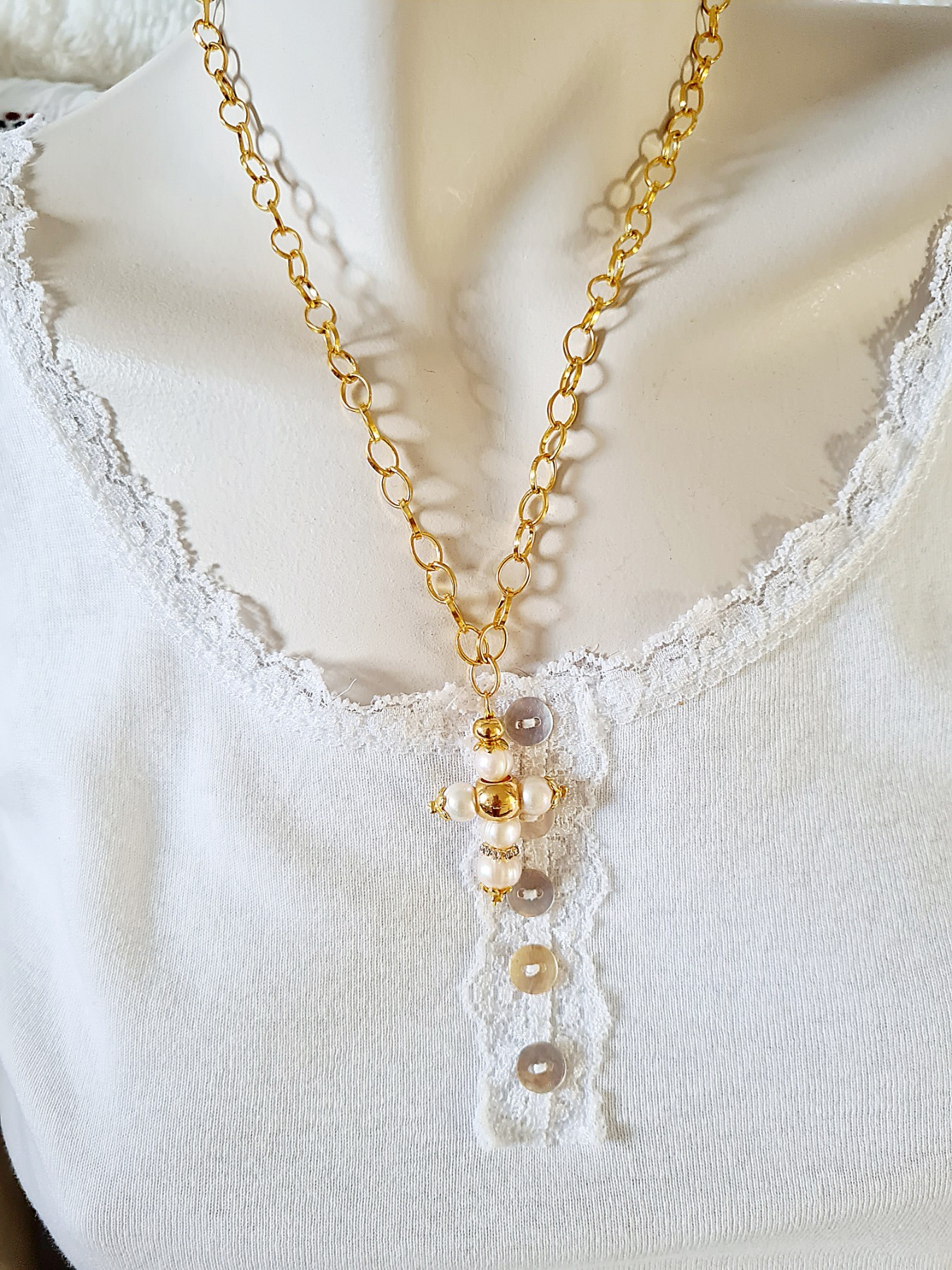 Vergoldete Halskette Edelstahl Kreuz Perlen Halskette 8