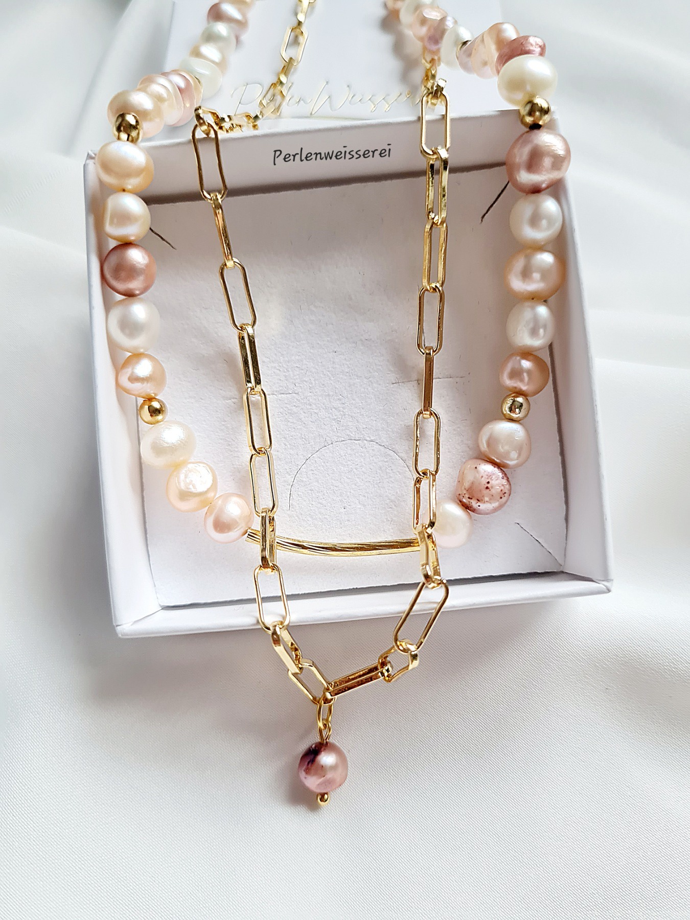 Elegante Gliederkette Perlen Halskette Süßwasser Perlen Verspielte Kette Layering Kette 8