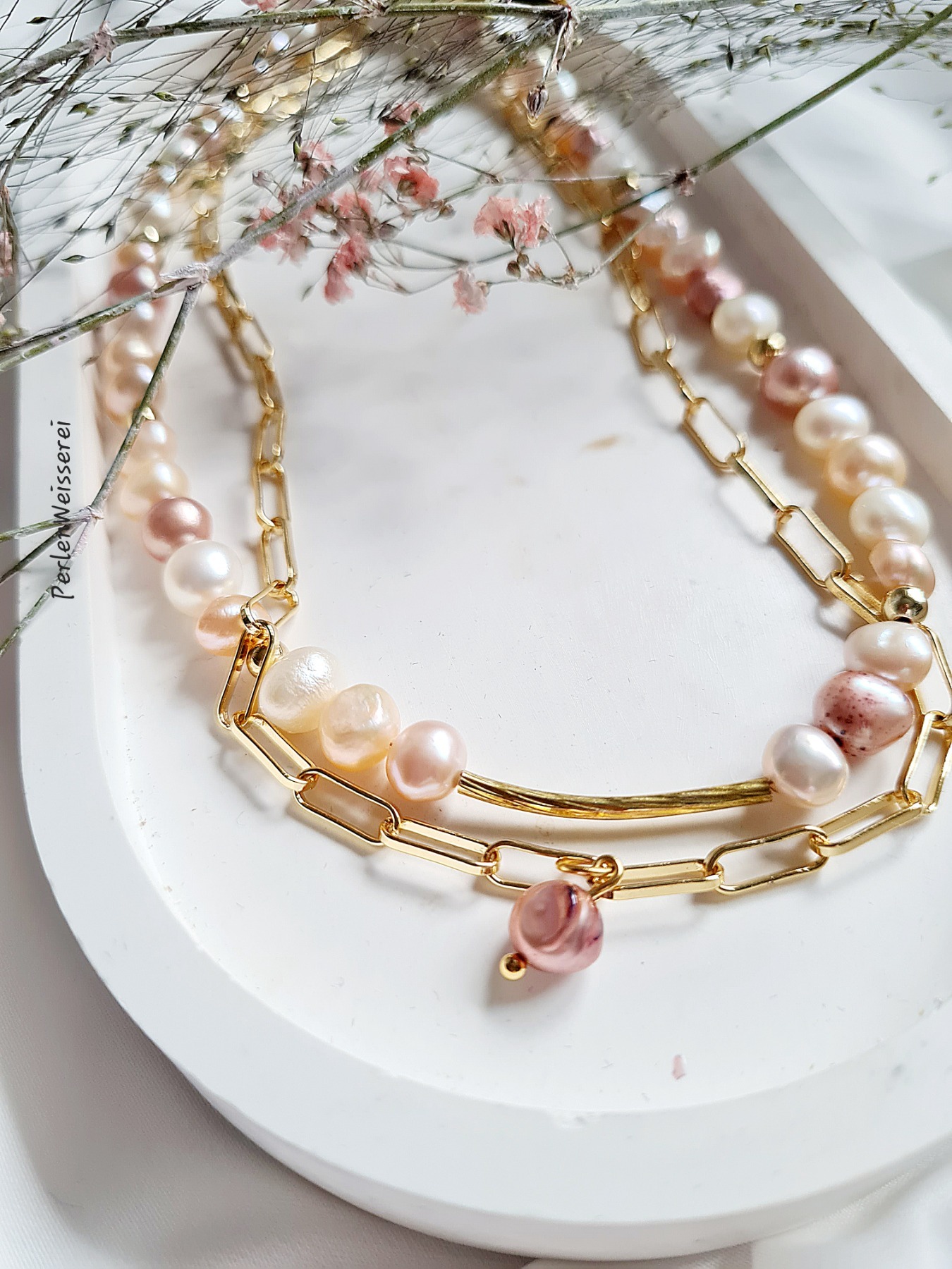 Elegante Gliederkette Perlen Halskette Süßwasser Perlen Verspielte Kette Layering Kette 5