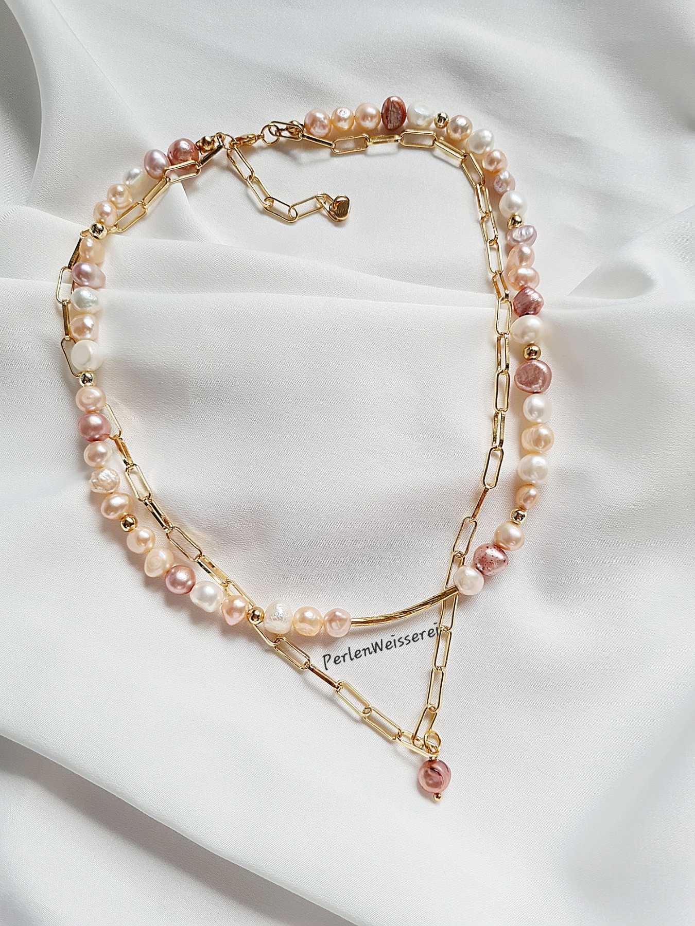 Elegante Gliederkette Perlen Halskette Süßwasser Perlen verspielte Kette Layering Kette 3