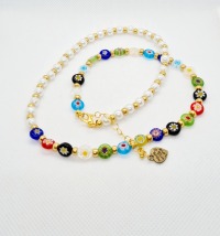 Halskette mit Blumenperlen Halskette mit Glasperlen bunte Millefiori Halskette 3