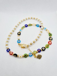 Halskette mit Blumenperlen Halskette mit Glasperlen bunte Millefiori Halskette 2