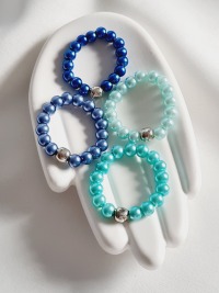 Blaue Perlenringe Glaswachsperlenringe elastisches Ringe Frauenringe 6