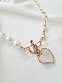 Perlengliederkette glitzernder Anhänger funkelndes Herz Halskette einzigartig stilvoller