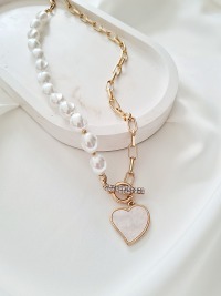 Perlengliederkette glitzernder Anhänger funkelndes Herz Halskette einzigartig stilvoller