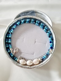 Funkelnde Perlenkette Süßwasser Perlen Glasperlen blaue Perlen 7