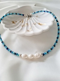 Funkelnde Perlenkette Süßwasser Perlen Glasperlen blaue Perlen 5