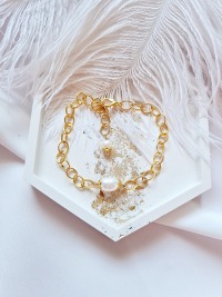 Vergoldetes Armband hübsche Gliederkette Süßwasser Perlen Armband 7