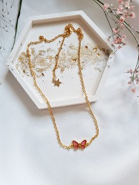 Süße Halskette Gliederkette rot Schmetterlingsverbinder 5