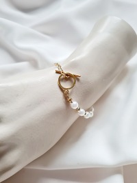 Vergoldetes Armband Glaswachsperlen Herzchengliederkette Damen Schmuck 7