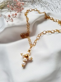 Vergoldete Halskette Edelstahl Kreuz Perlen Halskette 2