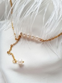 Vergoldete Kette goldene Kette Süßwasser Perlen Edelstahl Halskette 2