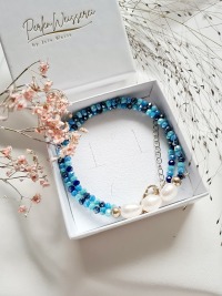 Funkelnde Perlenkette Süßwasser Perlen Glasperlen blaue Perlen