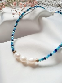 Funkelnde Perlenkette Süßwasser Perlen Glasperlen blaue Perlen 4