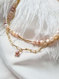 Elegante Gliederkette Perlen Halskette Süßwasser Perlen verspielte Kette Layering Kette 2