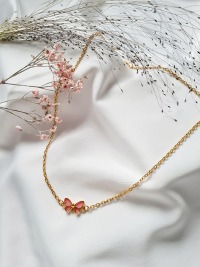 Süße Halskette Gliederkette rot Schmetterlingsverbinder 8