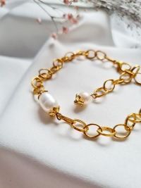 Vergoldetes Armband hübsche Gliederkette Süßwasser Perlen Armband