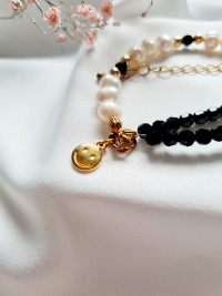 Perfektes Accessoire Perlen Armband Schwarz-Weiß Perlen Süßwasser Zucht Perlen 7