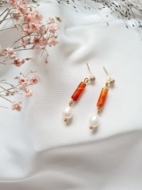 Achattubes Süßwasser-Zucht-Perlen orangegold Ohrringe