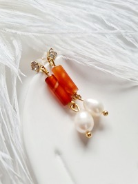 Achattubes Süßwasser-Zucht-Perlen orangegold Ohrringe 6
