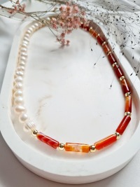 Halskette aus Achat-Tubes mit Süßwasser-Zucht-Perlen 6