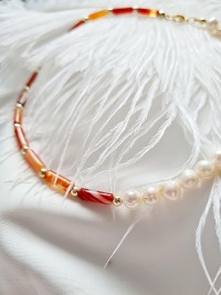 Halskette aus Achat-Tubes mit Süßwasser-Zucht-Perlen 5