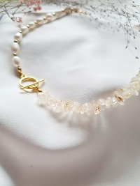 Sommer Look Halskette aus Citrinsplittern Süßwasserperlen 8