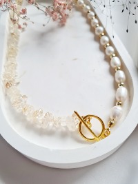 Sommer Look Halskette aus Citrinsplittern Süßwasserperlen 3