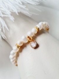 Armband Schmuck Damen Frauen Süßwasser-Zucht-Perlen Herzanhänger Eleganz Glamour